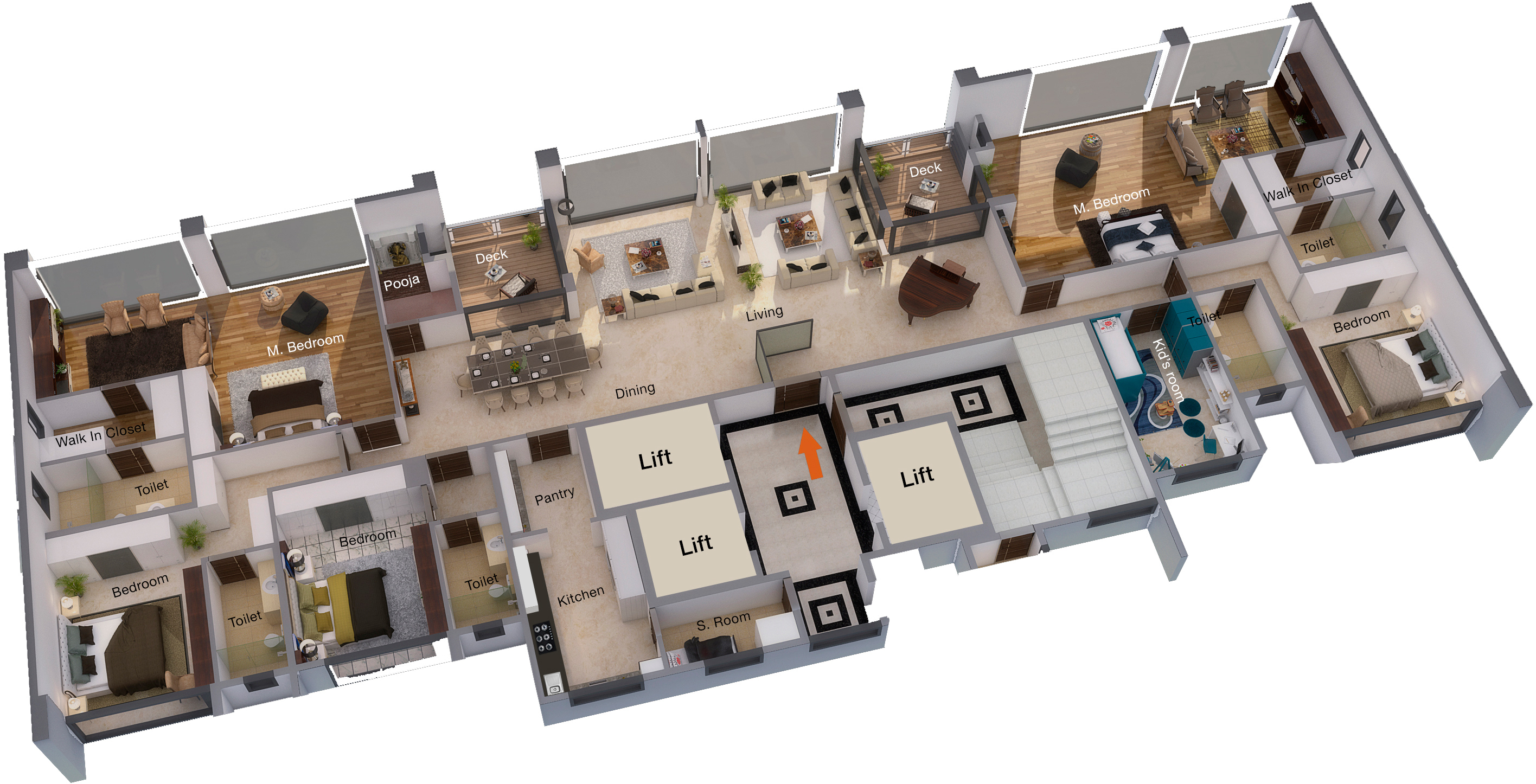 Four bedrooms with pooja